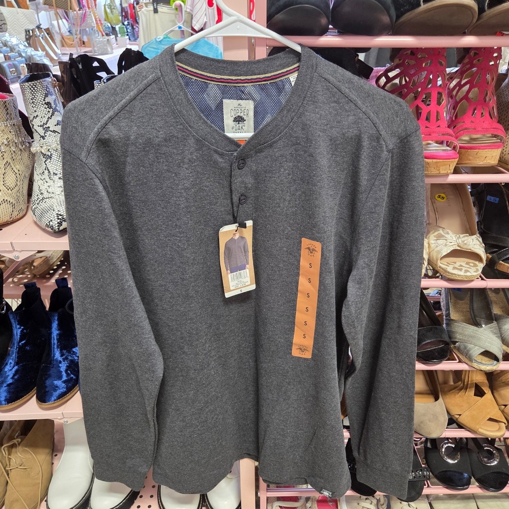 COPPER OAK SUPPLY Men's Charcoal Heather Long Sleeve Henley Shirt Size S NWT